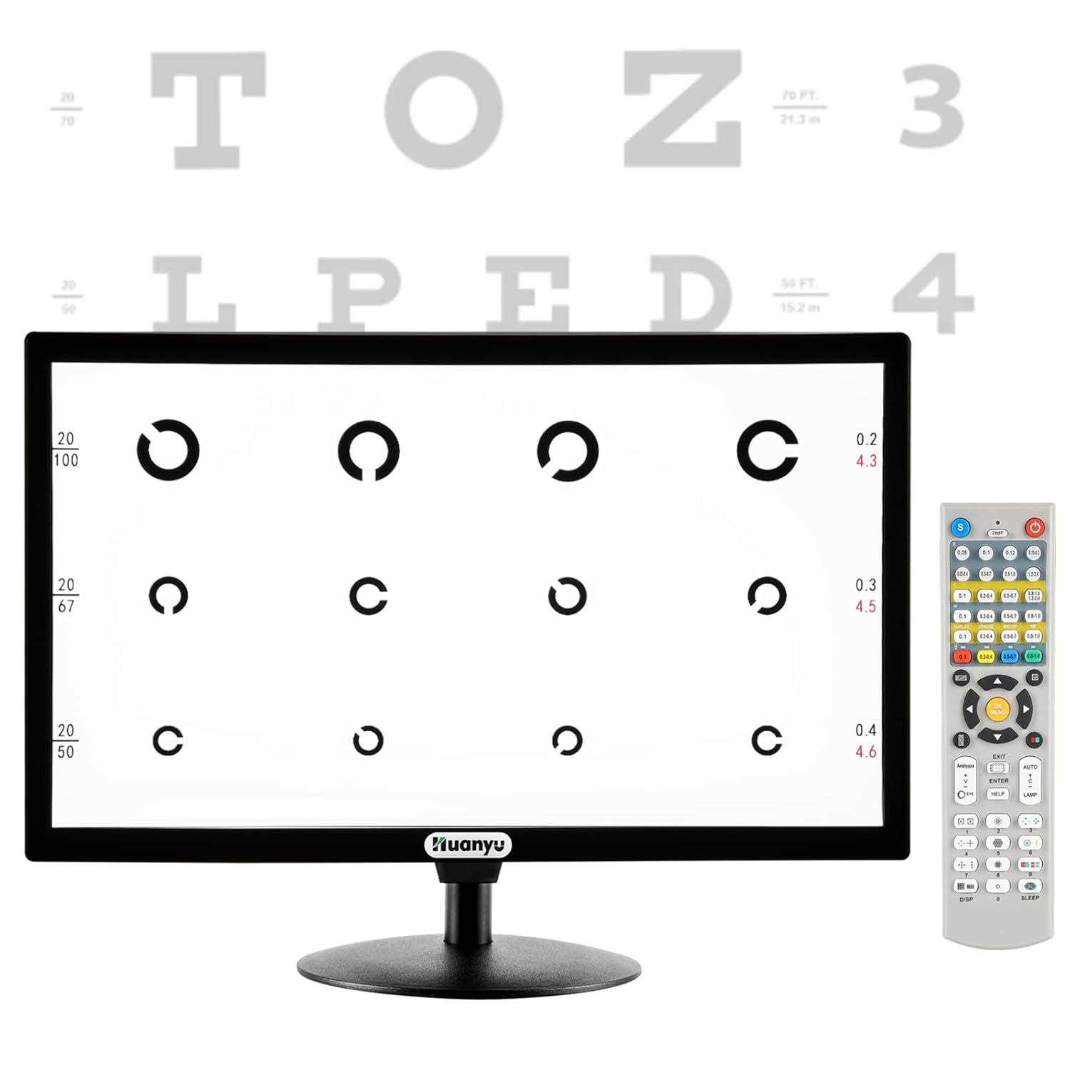 Huanyu Visual Acuity Chart Digital 21.5inch LCD Electronic Optical Eye Charts with 44+ Visual Targets and 5 Display Methods Optometry Tester Projector with Remote