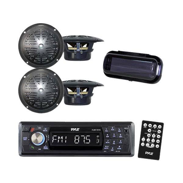Pyle Marine Yacht Detachable Face USB Stereo u0026 Wireless Bluetooth u0026 4 Speakers /Cover AD7BT03