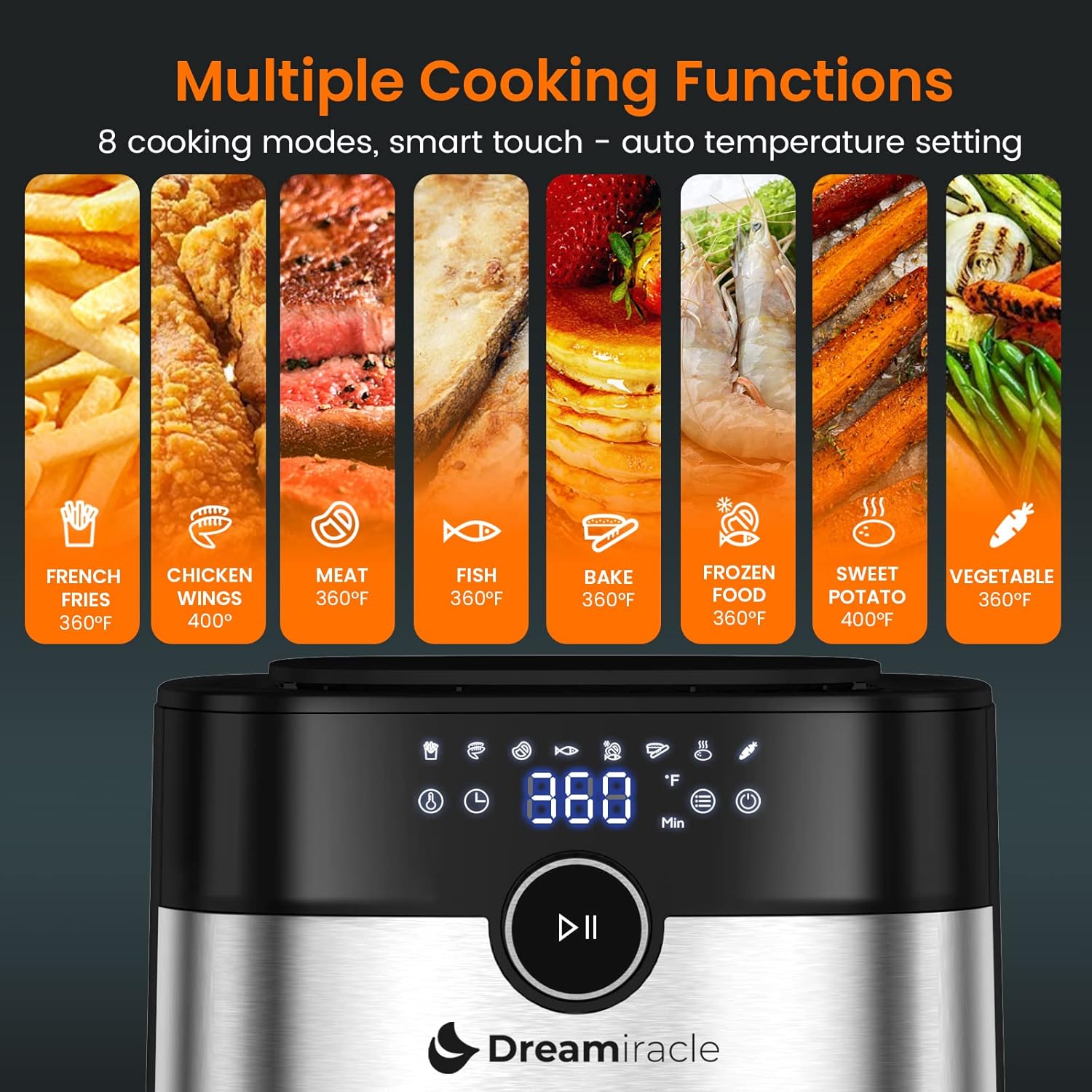 Air Fryer XL, Dreamiracle 6 Quart Large Airfryer Oven with 8 Presets, 1750W Electric Hot Air Fryers Dual Control Oilless Cooker with LED Touch Screen and Non-Stick Basket Dishwasher Safe, Rapid Frying
