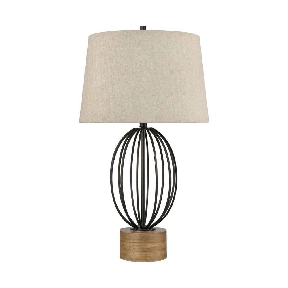 Black/Stained Pine Table Lamp Made of Metal/Pine Wood with A Cream Linen Fabric Shade with A 3-Way Switch - 2499-BEL-4228926 - B