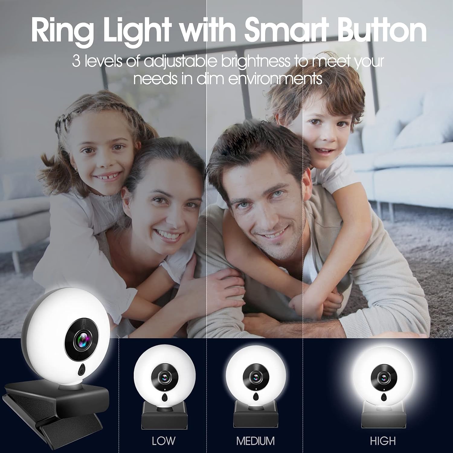 Webcam 2K HD with Microphone, LED Ring Light, Privacy Cover, Flexible Tripod, FAMOO Autofocus Streaming Camera for PC, Laptop, Plug and Play USB Computer Camera, Web Camera for Zoom, Skype