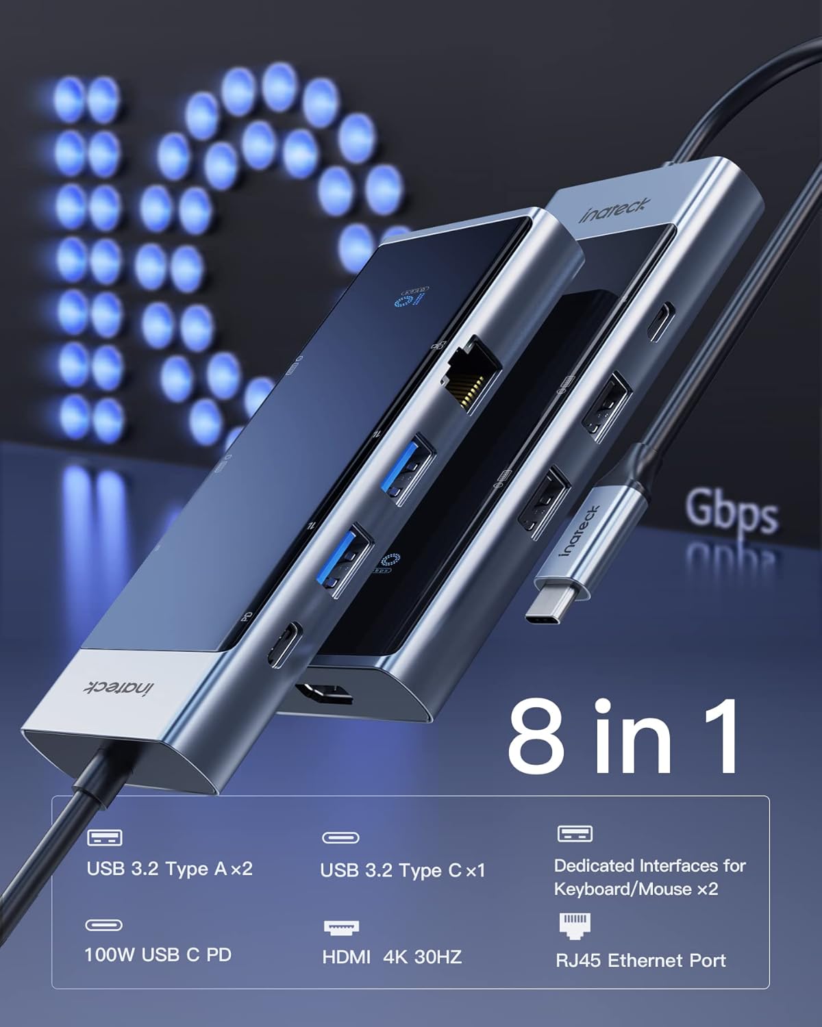 Inateck USB 3.2 Gen 2 Speed, USB C Hub with 8 Ports, HB2023 Pack of 2
