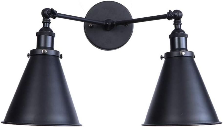 ATC&reg; Black Wall Light Sconce 2-Light Arm Adjustable Funnel-Shaped Lampshade Vintage E27 Wall Lamp Retro Industrial Luminaire Fixture for Home Cafe Bar D&eacute;cor (Bulbs Not Included)