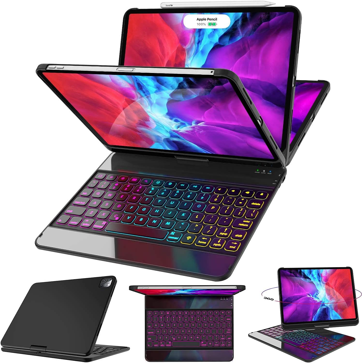 Greenlaw Keyboard Case for iPad Air (5th, 4th-2022, 2019), Pro 11 inch, 3-Zone 7-Color Backlit, 360&deg; Ratation, Case with Keyboard for iPad Pro 11 3rd/ 2nd/ 1st, iPad Air 5th/ 4th Gen. 10.9 inch, Black