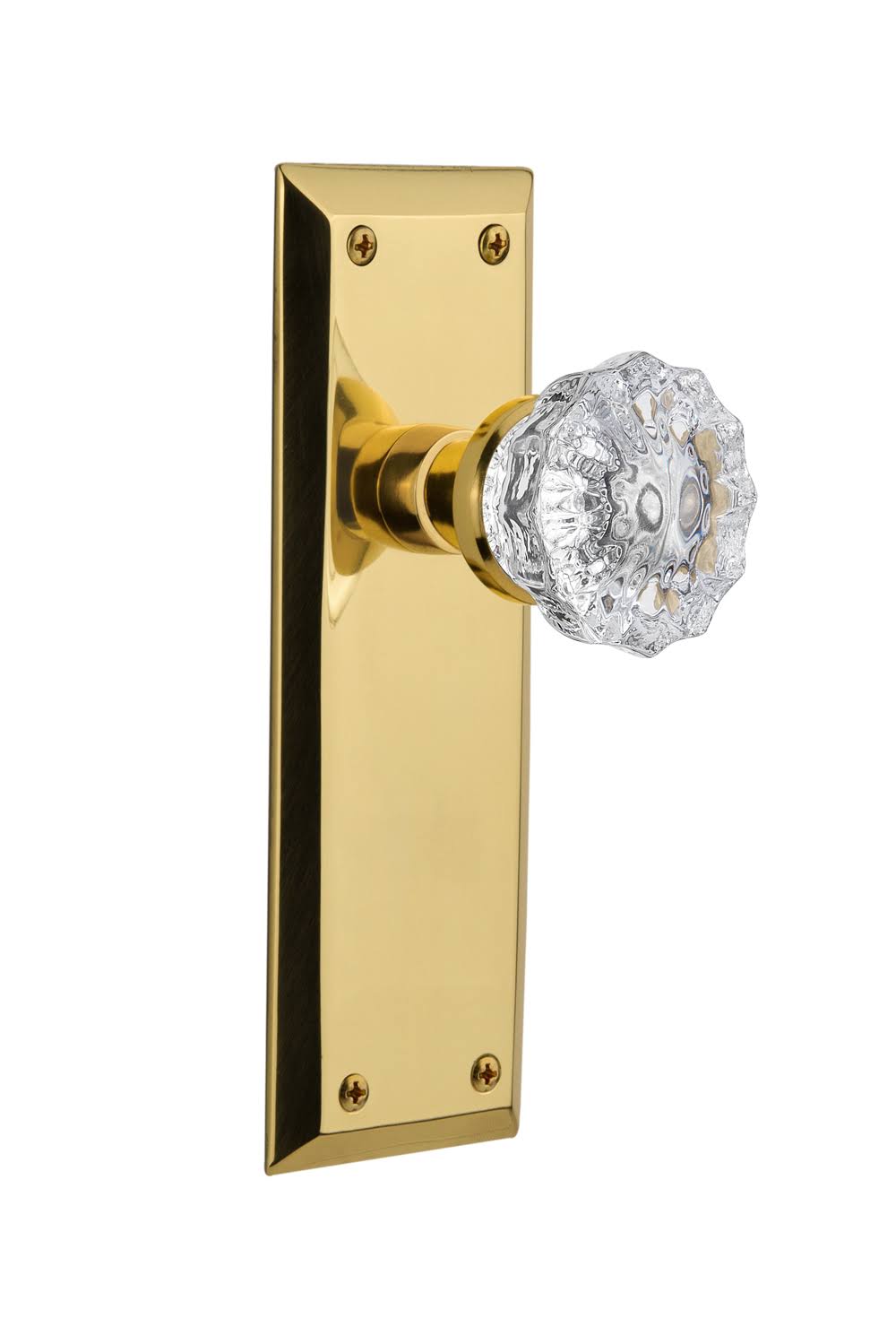 Nostalgic Warehouse 702903 New York Plate Single Dummy Crystal Glass Door Knob, Unlacquered Brass