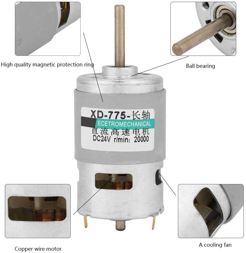 775 DC Motor, High Power Torque Extension Shaft DC Motor 12v/ 24v(24V 20000 RPM) Pack of 2