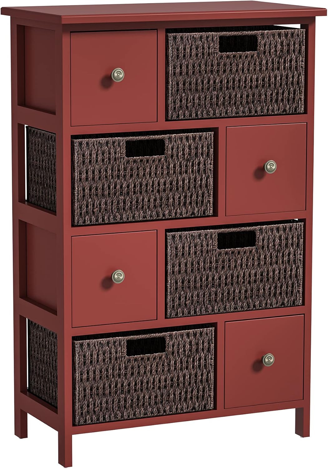 Knocbel Farmhouse 4-Drawer Storage Cabinet with 4 Wicker Baskets, Living Room Bedroom Entry Hallway Accent Cabinet Chest of Drawers, 132lbs Weight Capacity, 21.7