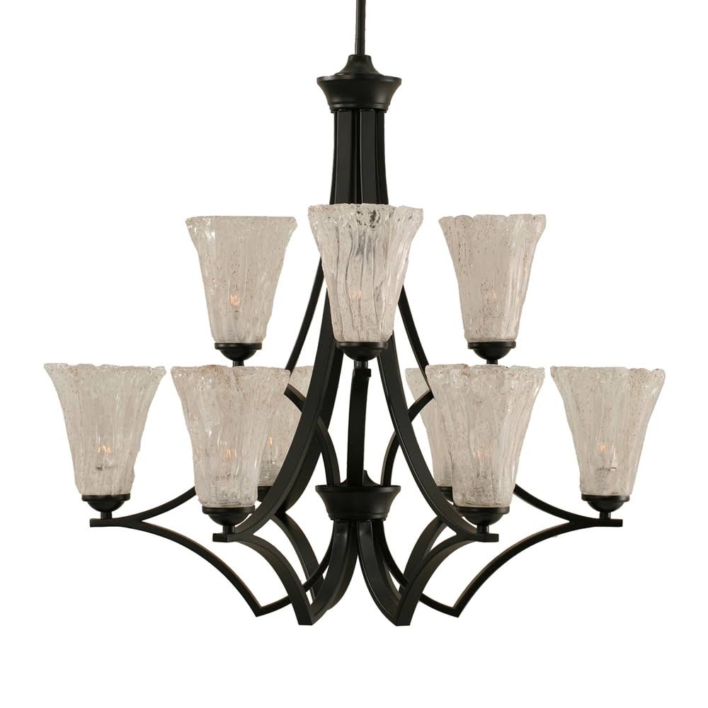 Toltec Lighting 569-MB-729 Zilo 9 Light 30 inch Chandelier in Matte Black with 5.5 inch Italian Ice Glass