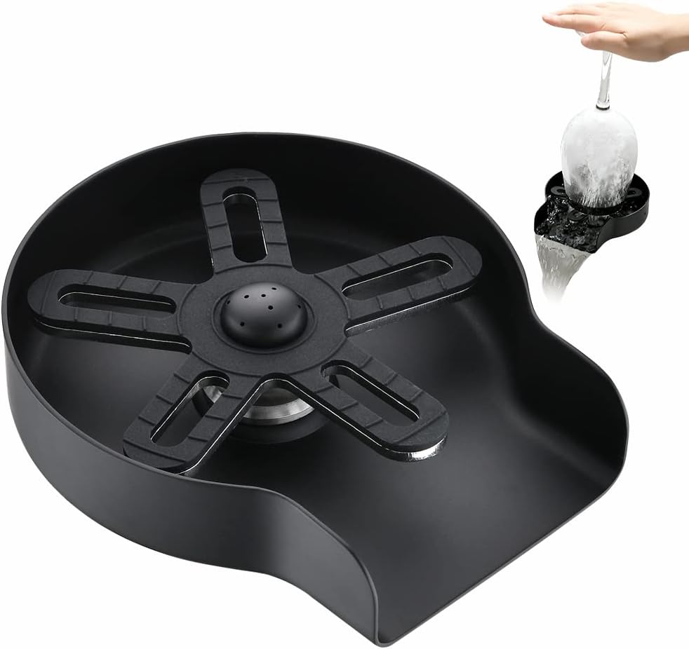 OWOFAN Glass Rinser for Kitchen Sinks Glass Cup Bottle Washer Cleaner for Home Bar Glass Rinser Kitchen Sink Accessories Stainless Steel Black