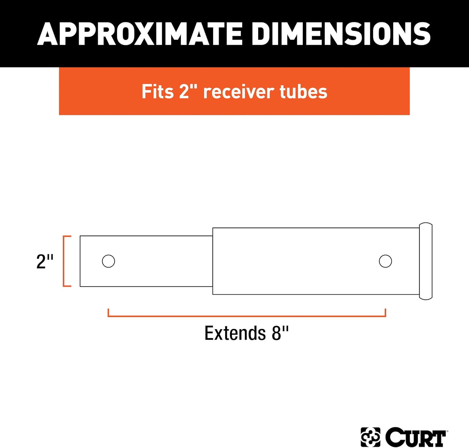 CURT 45791 8-Inch Long Trailer Hitch Extension for 2-Inch Receiver, 3,500 lbs Pack of 2