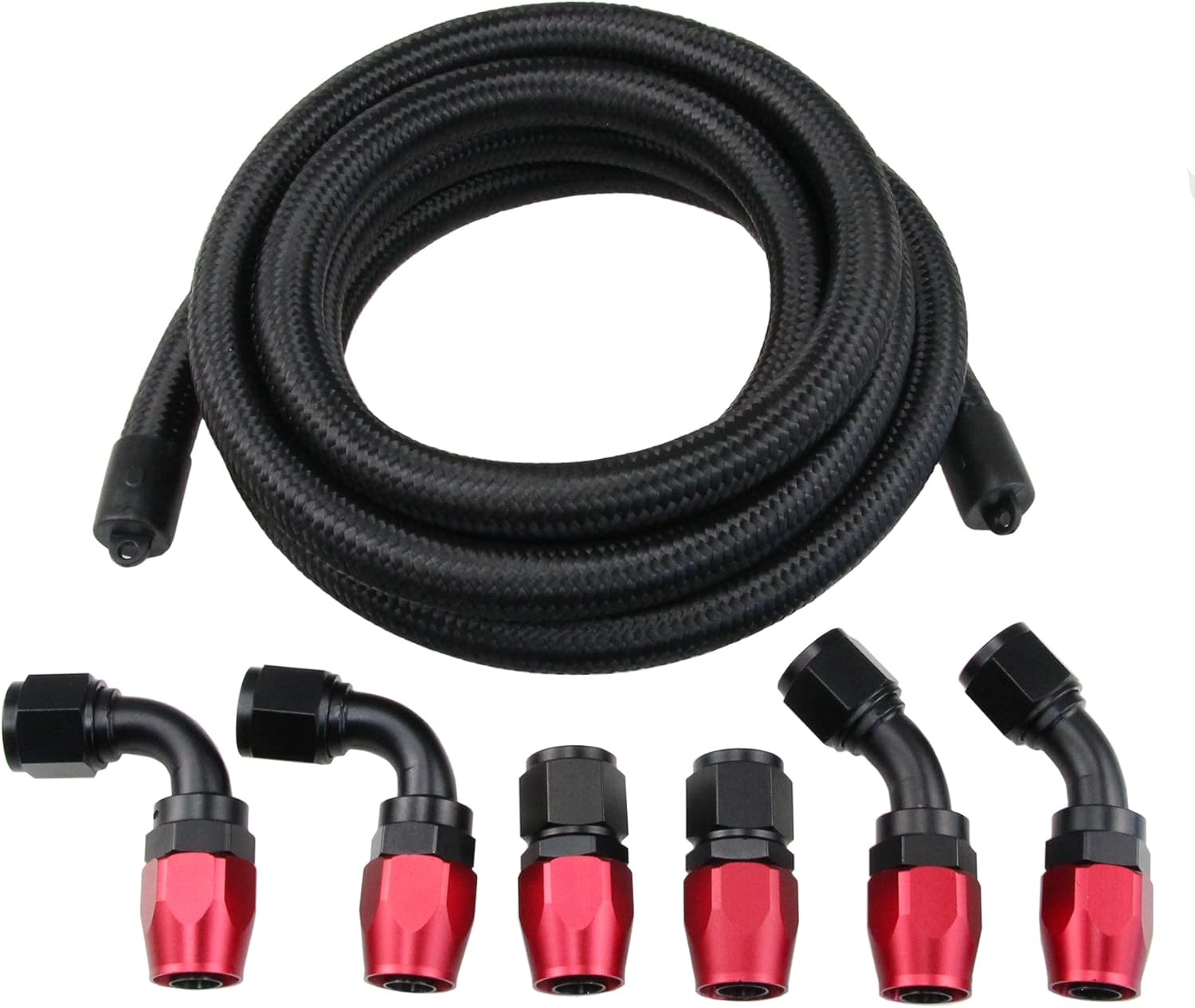 Ucreative Fuel Hose Line Fitting Kit Braided Nylon Stainless Steel CPE Oil Gas Black (10AN 5/8