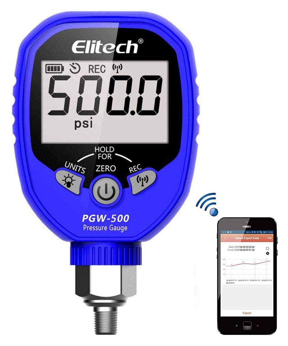 Elitech PGW-500 Wireless Digital Pressure Gauge HVAC IP65 Waterproof -14.5~500 PSI 1/8'' NPT