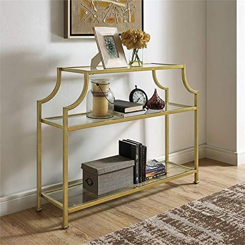 Allora Glass Top Accent Console Table in Antique Gold