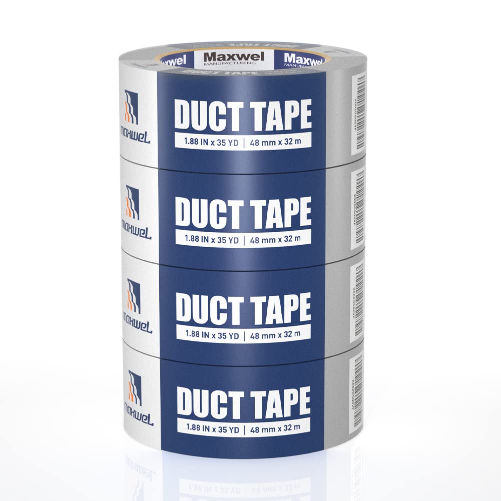 Heavy Duty Waterproof Duct Tape &ndash; 1.88 Inch 35 Yards Silver Gray Strong Industrial Strength Tearable Duct Tape Bulk for Indoor and Outdoor Sealing, Patching, Marking, Packing, 4 Rolls