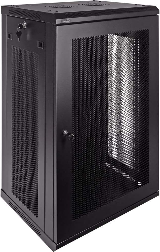 NavePoint 18U Deluxe IT Wallmount Cabinet Enclosure 19-Inch Server Network Rack with Locking Perforated Door 16-Inches Deep Black