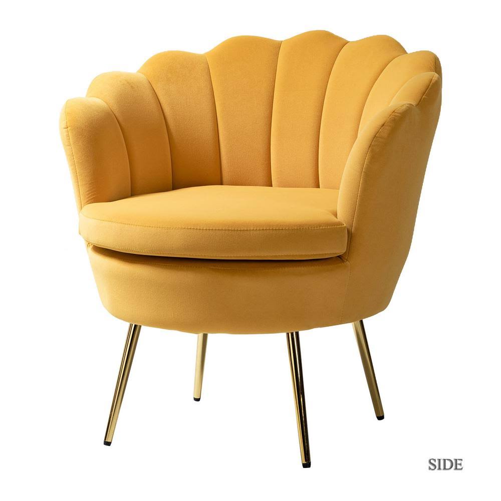 Jayden Creation Fidelia Golden Legs Mustard Accent Barrel Arm Chair with Tufted BACK, Yellow