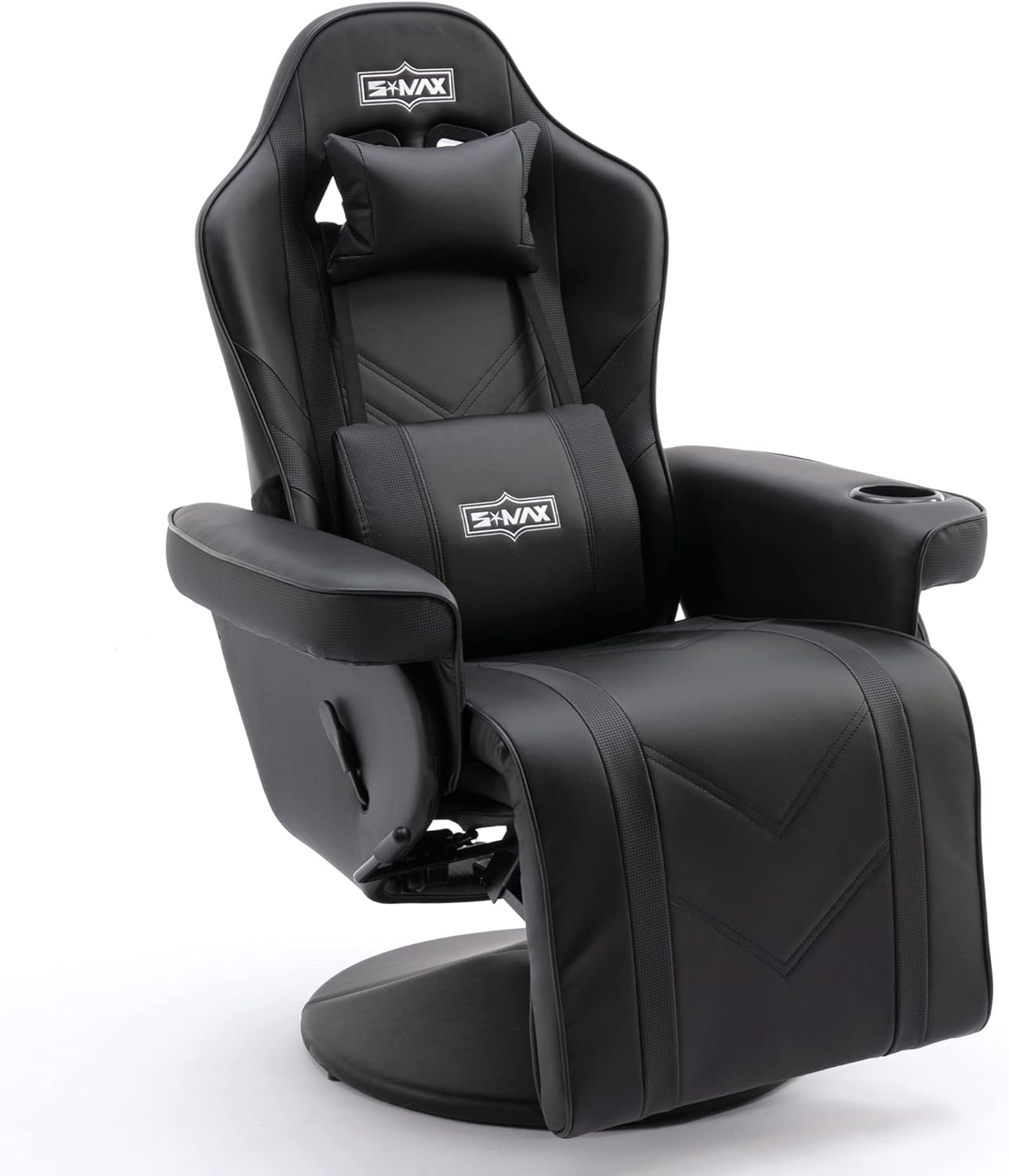SMAX Gaming Recliner Chair Racing Style Ergonomic High Back Swivel PU Leather Gaming Chair Recliner with Adjustable Backrest and Footrest Cup Holder Side Pouch Gamer Chairs for Adults Black