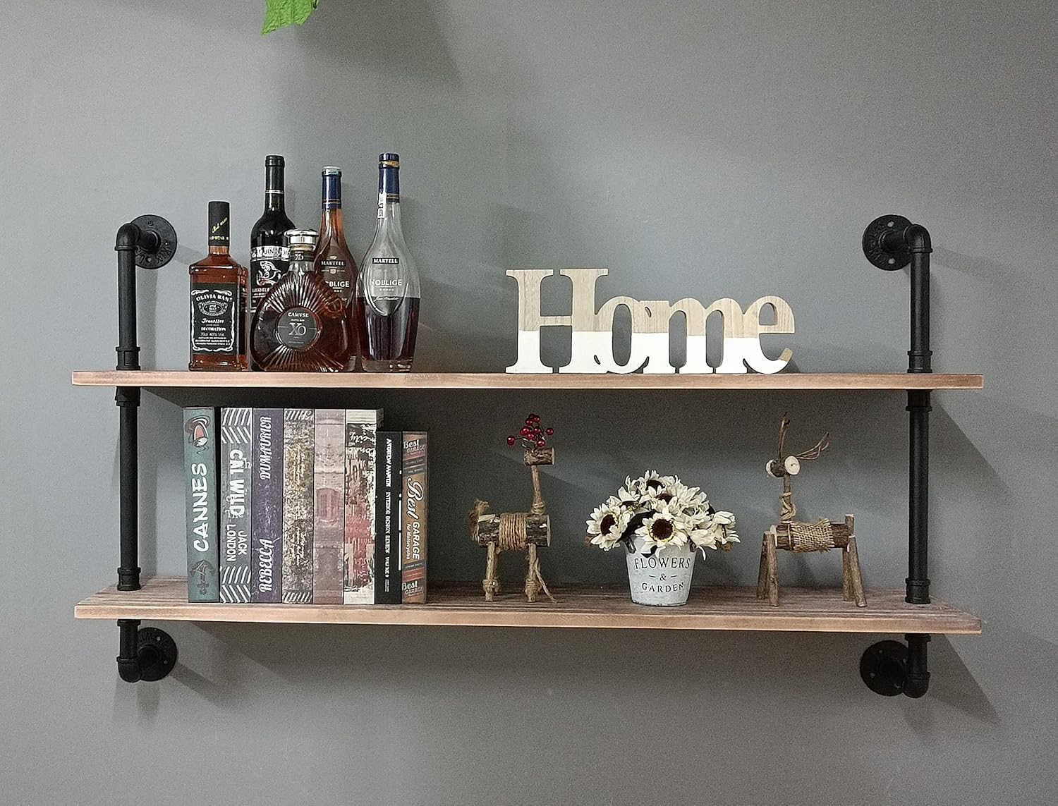 Pipe Shelves Industrial Pipe Shelving 36 Inch with Wood Planks,Industrial Floating Shelves Pipe Wall Shelves Rustic Wall Mounted Shelves with Metal Pipe Bracket for Living Room,Farmhouse & Bar