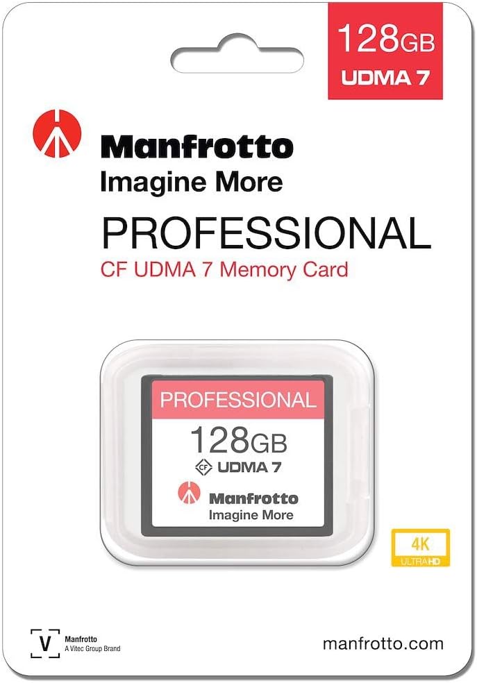 Manfrotto Professional CF 128GB Memory Card, UDMA 7, 160 MB/s Read, 130 MB/s Write, Compact Flash Memory Card for Professional Cameras, for Videos and Photographs Pack of 2