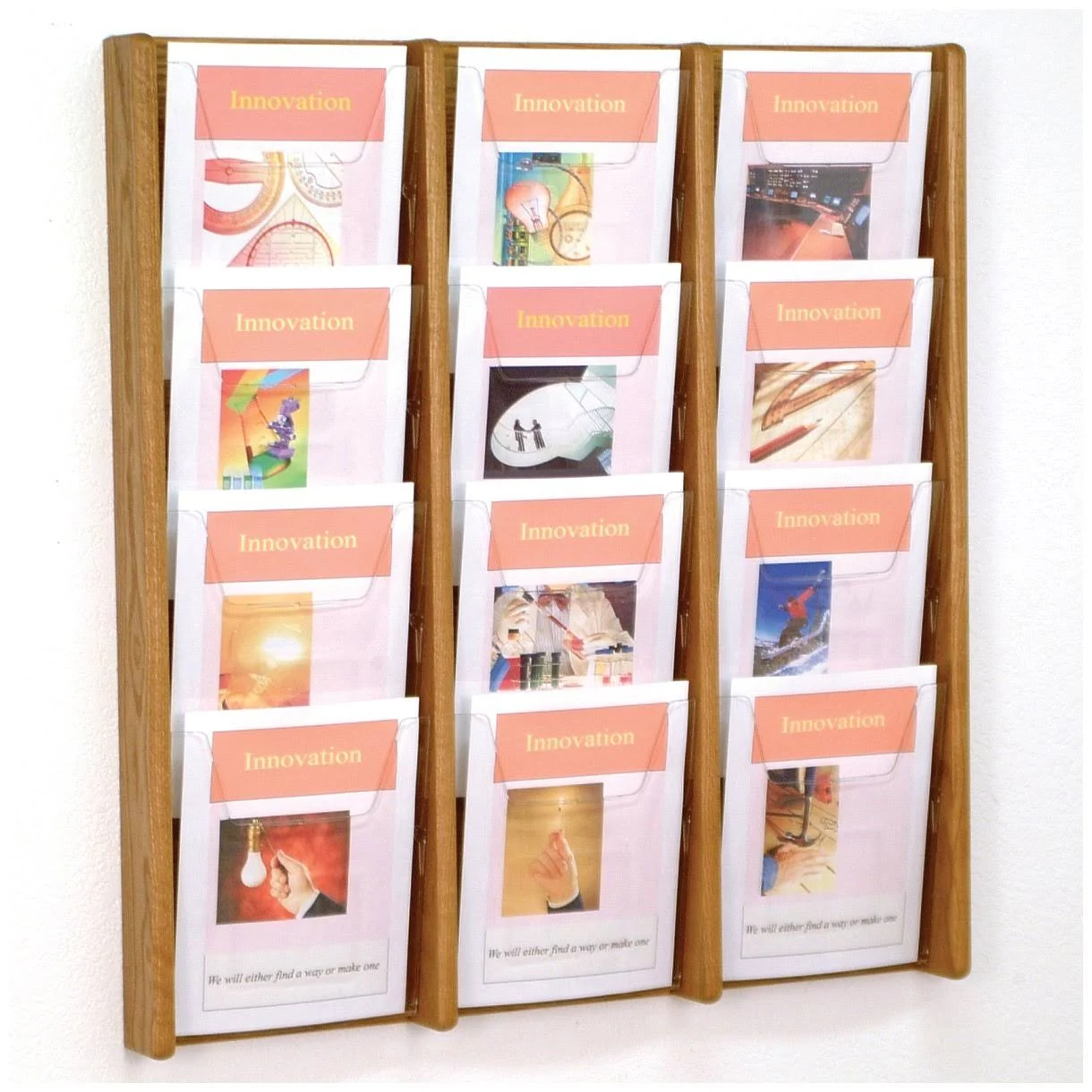 Wooden Mallet AC34-12BL 4 x 3 in. Stance 12 Pocket Wall Display - Black Light Oak u0026 Medium Oak