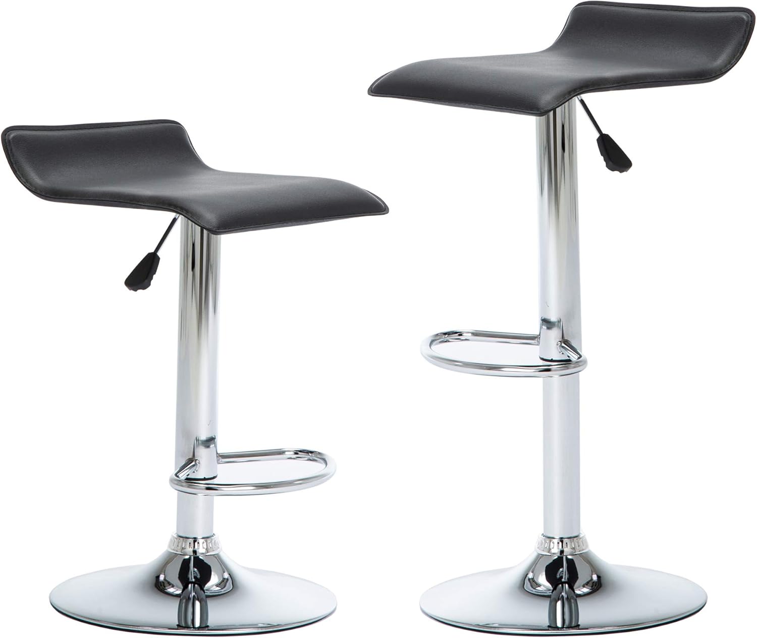 NOBPEINT Contemporary Chrome Air Lift Adjustable Swivel Bar Stool, Set of 2, Black Pack of 2