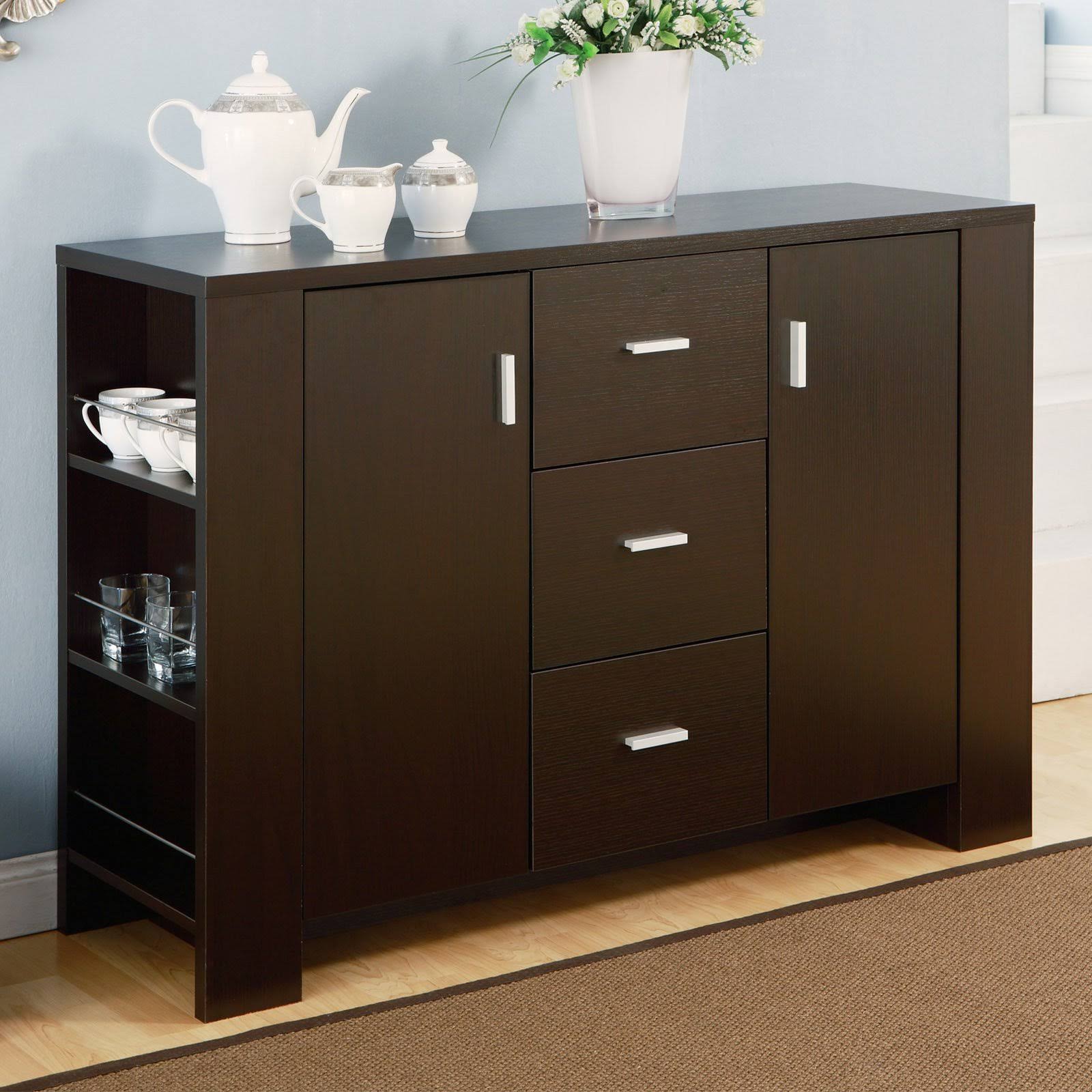 Furniture of America Portofino Dining Buffet Table with Glass Rack Red