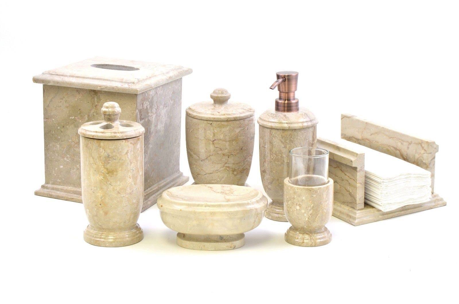 Nature Home Decor Sahara Beige Marble 7-Piece Bathroom Accessory Set of Atlantic Collection