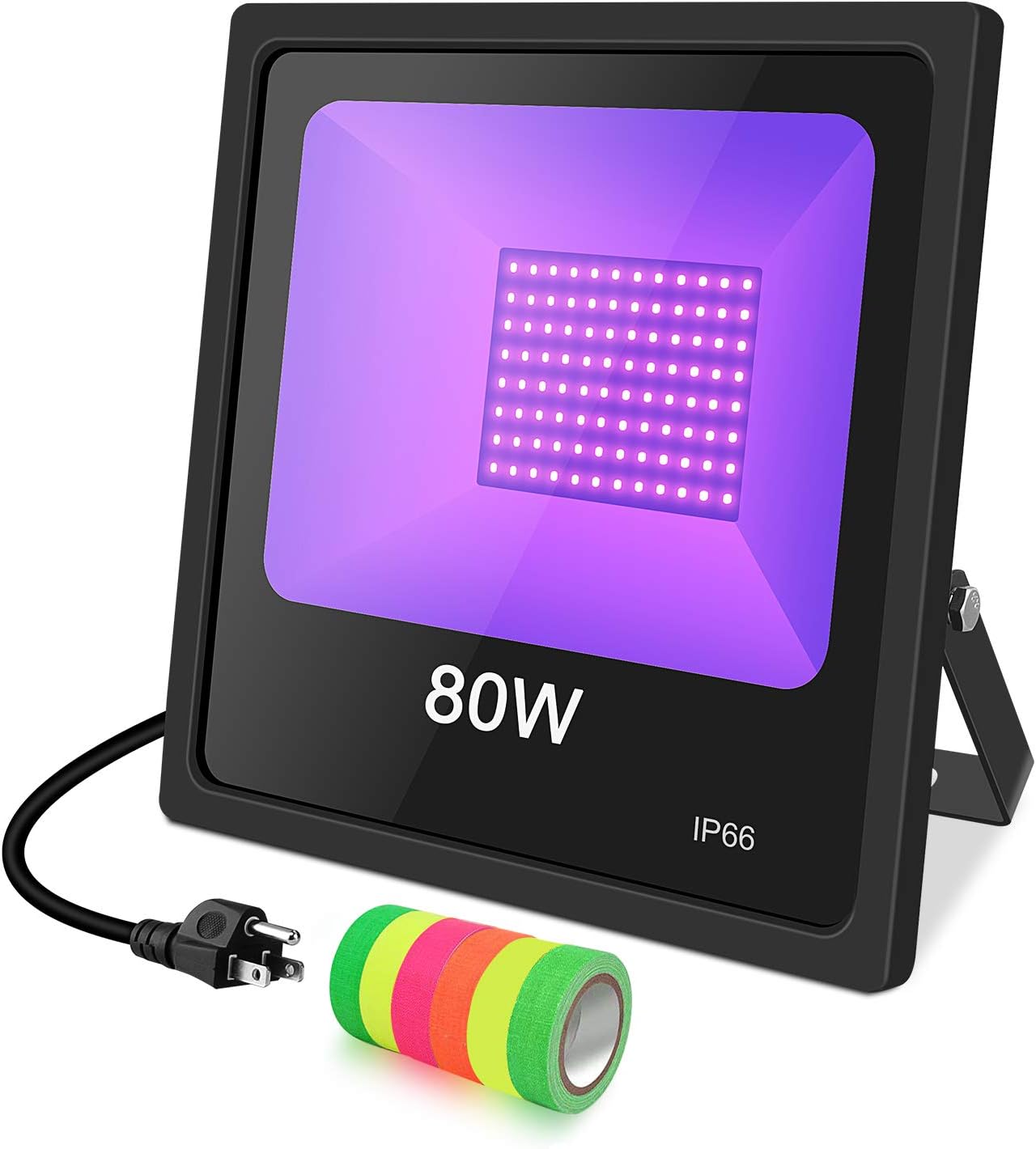 150W LED UV Black Light 2 Pack, LED Blacklight with Plug (10 ft Power Cord) IP66 Ultraviolet Floodlight Stage Lighting for Grow Christmas Party DJ Disco, Glow in The Dark with Fluorescent Tape