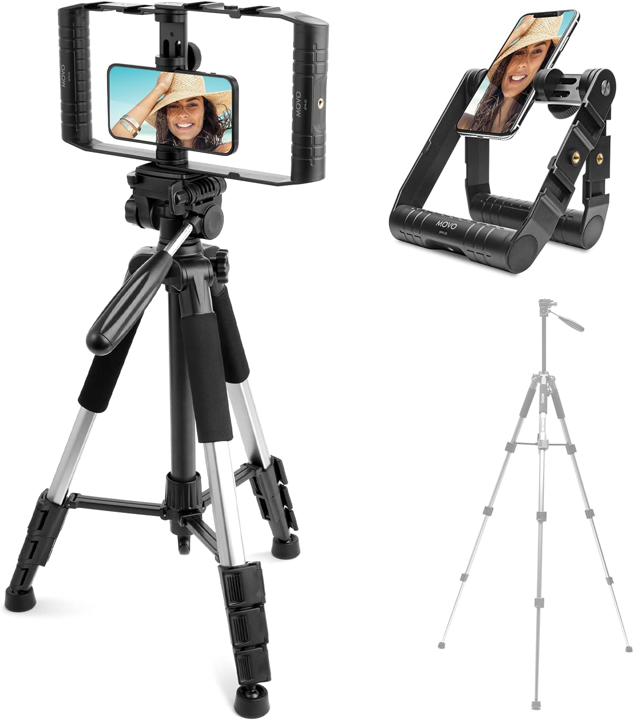 Movo Smartphone Tripod Mount Vlogging Kit - Folding Cage for Phone Holder for Tripod - Lightweight Camera Tripod Accessories - Mounts for Cell Phone Microphone, Filming Light, and Video Equipment Pack of 2