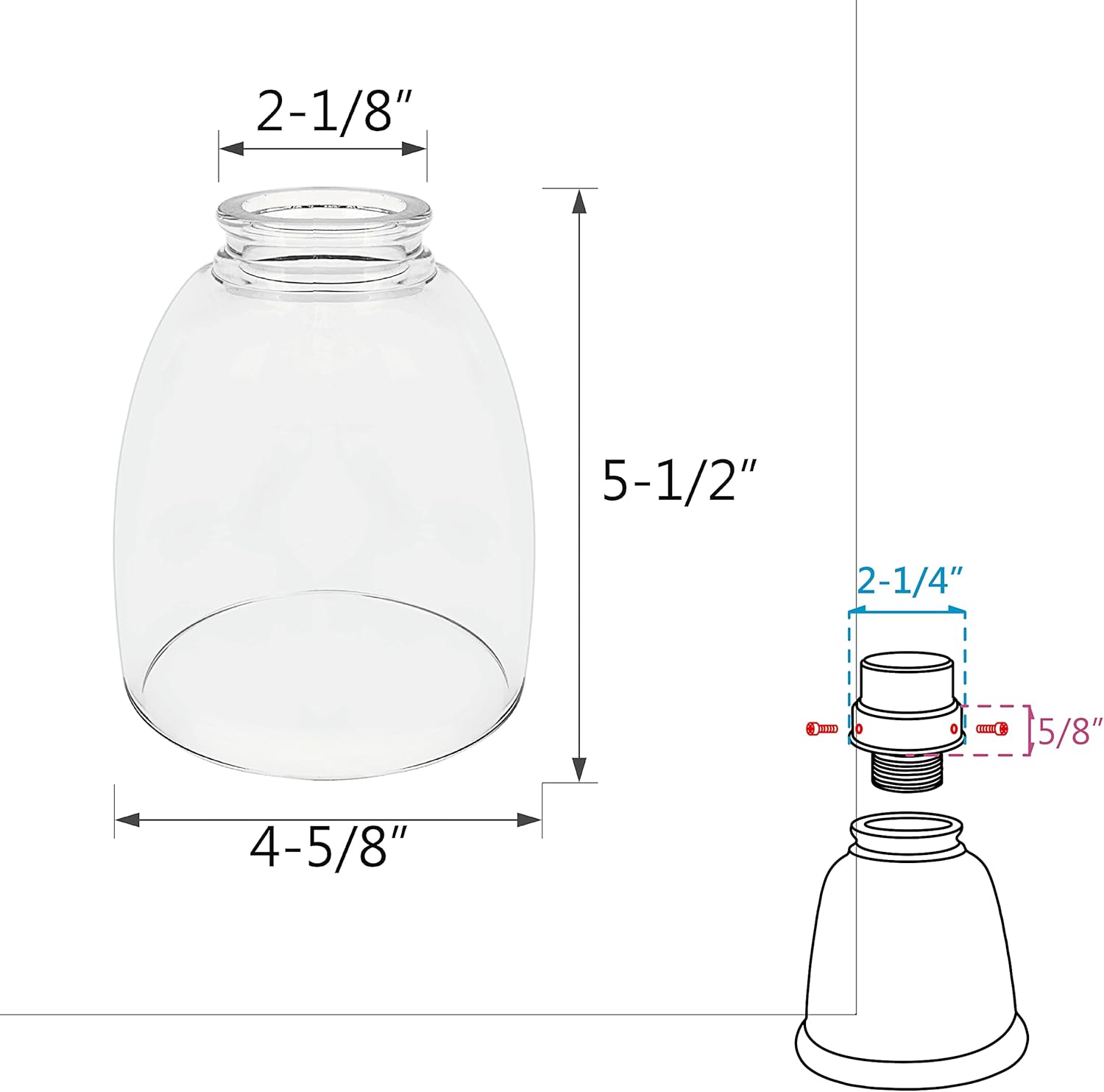 Aspen Creative Clear 23073-4 Transitional Style Replacement Glass Shade, 2-1/8