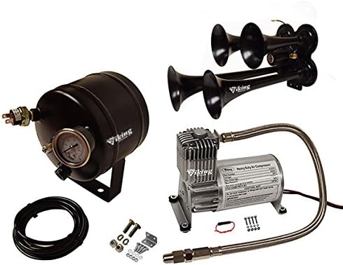 Viking Horns V107C-2/4008B Loud 144 Decibels 4 Trumpet Black Metal Air Horn Kit