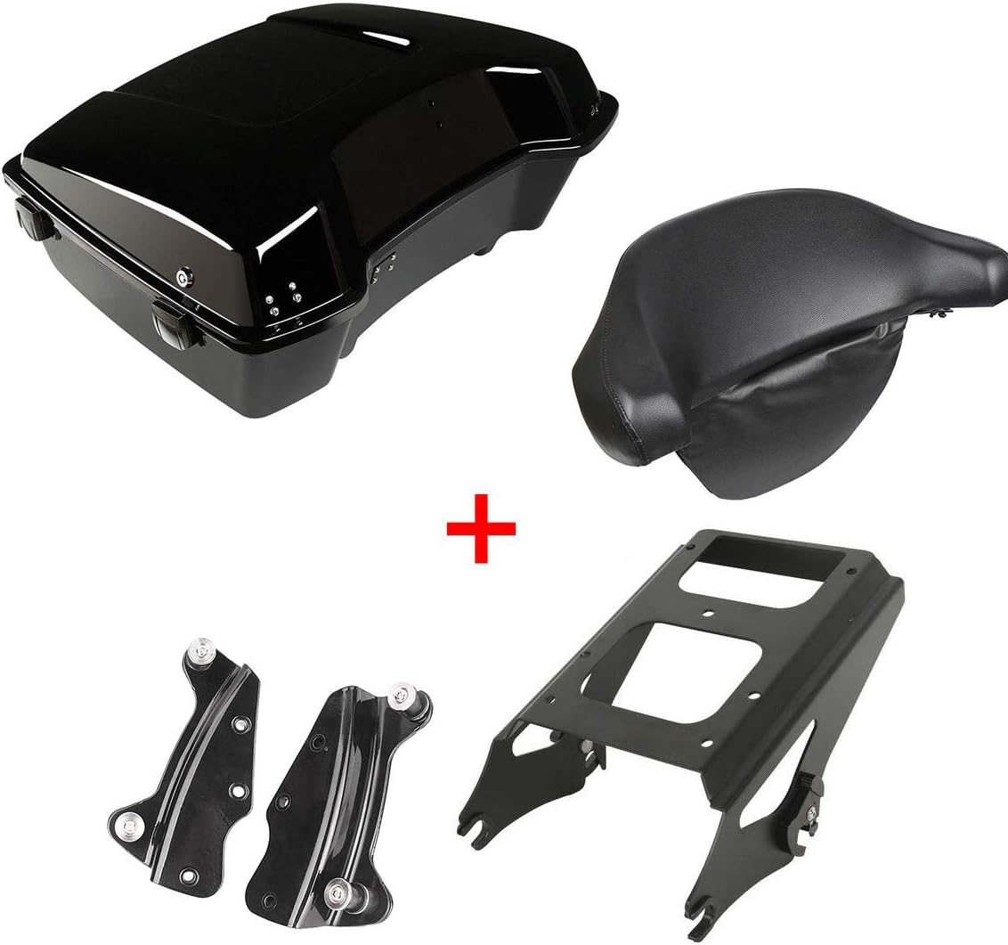 XFMT Chopped Tour Pack Trunk W/ Backrest & Mounting Rack& Docking Hardware Kits Compatible with Harley Davidson Touring 2009-2013 FLHR, FLHRC, FLHT, FLHX, FLTR, FLTRX, FLHRSE5, FLHXSE/2/3, FLTRSE3