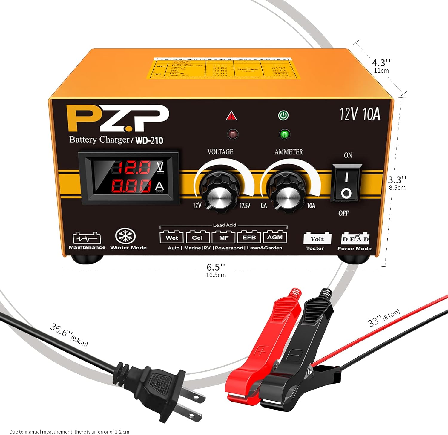 Battery Charger Automotive PZ.P 12 Volt Manual Auto Battery Charger Car Marine Battery Trickle Charger Adjustable Amps and Volts Battery Maintainer for Car Truck Boat Battery Pack of 2