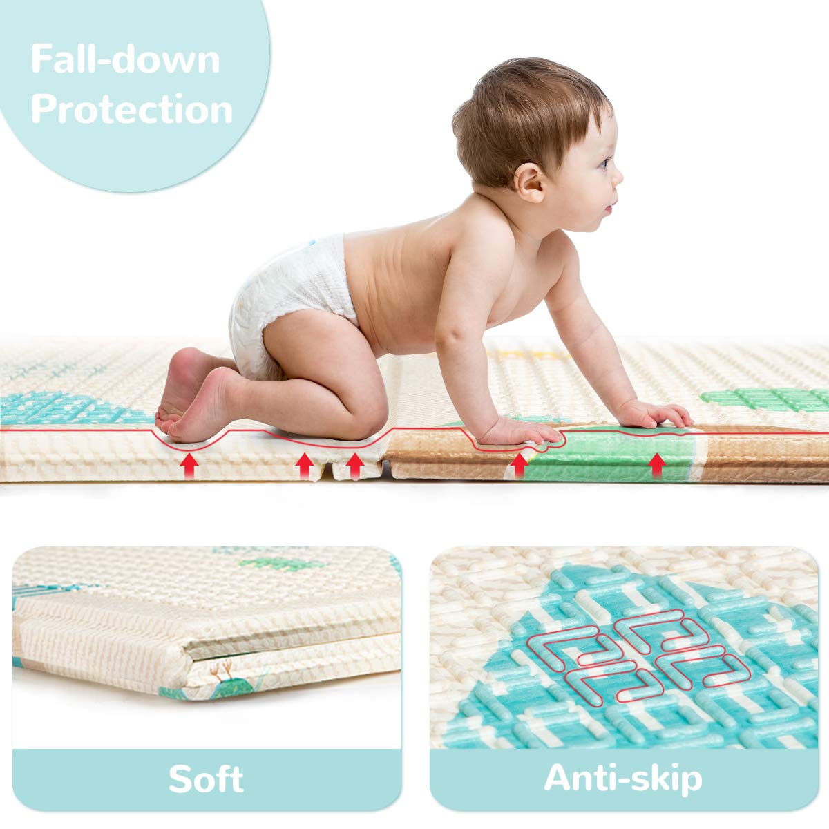 Foldable Play Mat | Non- BPA Non-Toxic Foam Baby Playmat 79inch x 71 x 0.4inch Thick Extra Large Reversible Crawling Mat Portable Toddlers Kids Waterproof Non-Slip Activity Tummy Time