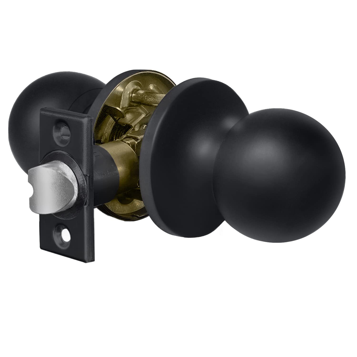 [5 Pack] Passage Door Knob Set with Non Locking, Removable Latch Plate, Ball Door Knob for Hallway and Closet, All Metal, Satin Nickel Finish, by BESTTEN Pack of 2