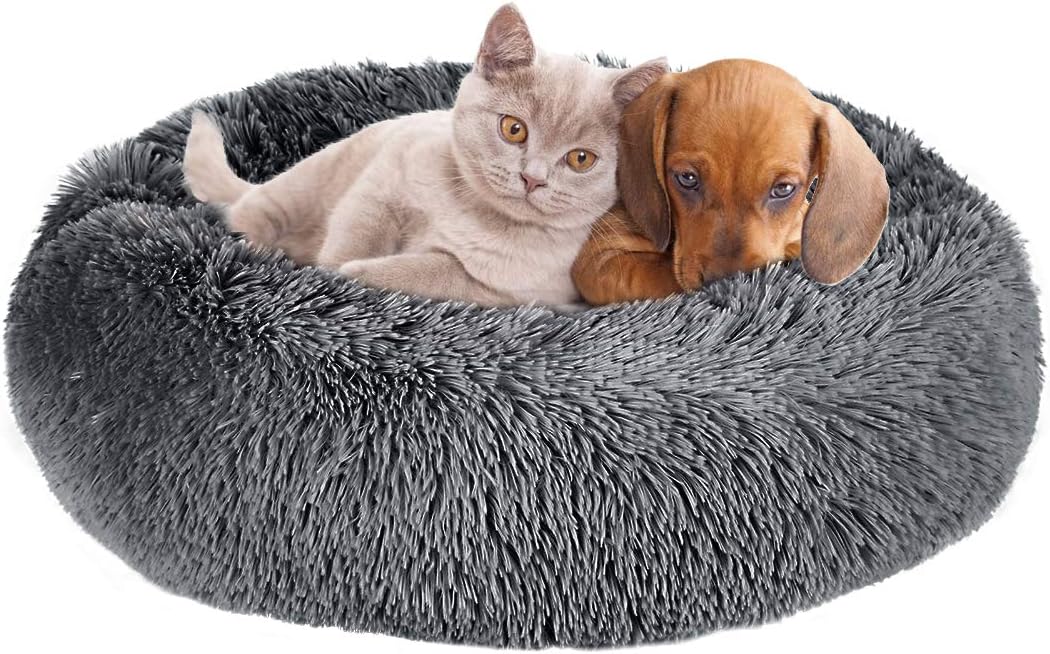 Jaaytct Calming Dog Beds Warming Cozy Soft Pet Round Bed Anti Anxiety Donut Cuddler Round Warm Bed for Dogs Anti Anxiety Dog Bed Machine Washable Cushion Bed