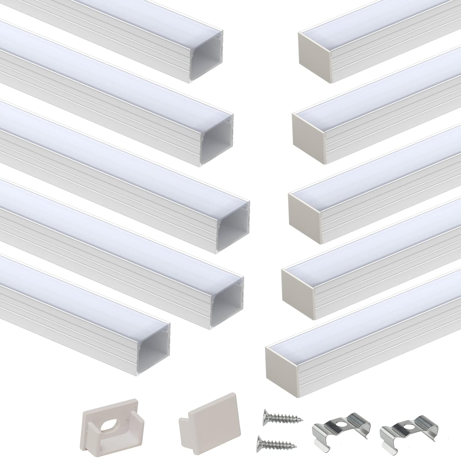 Muzata 10Pack 3.3FT/1M Silver LED Channel System Spotless U Shape with Frosted Milky White Diffuser Cover 18x13 mm Wide Aluminum Profile Track for Waterproof Light Strip Light U103 1M WW, LN1 LU2 LP1