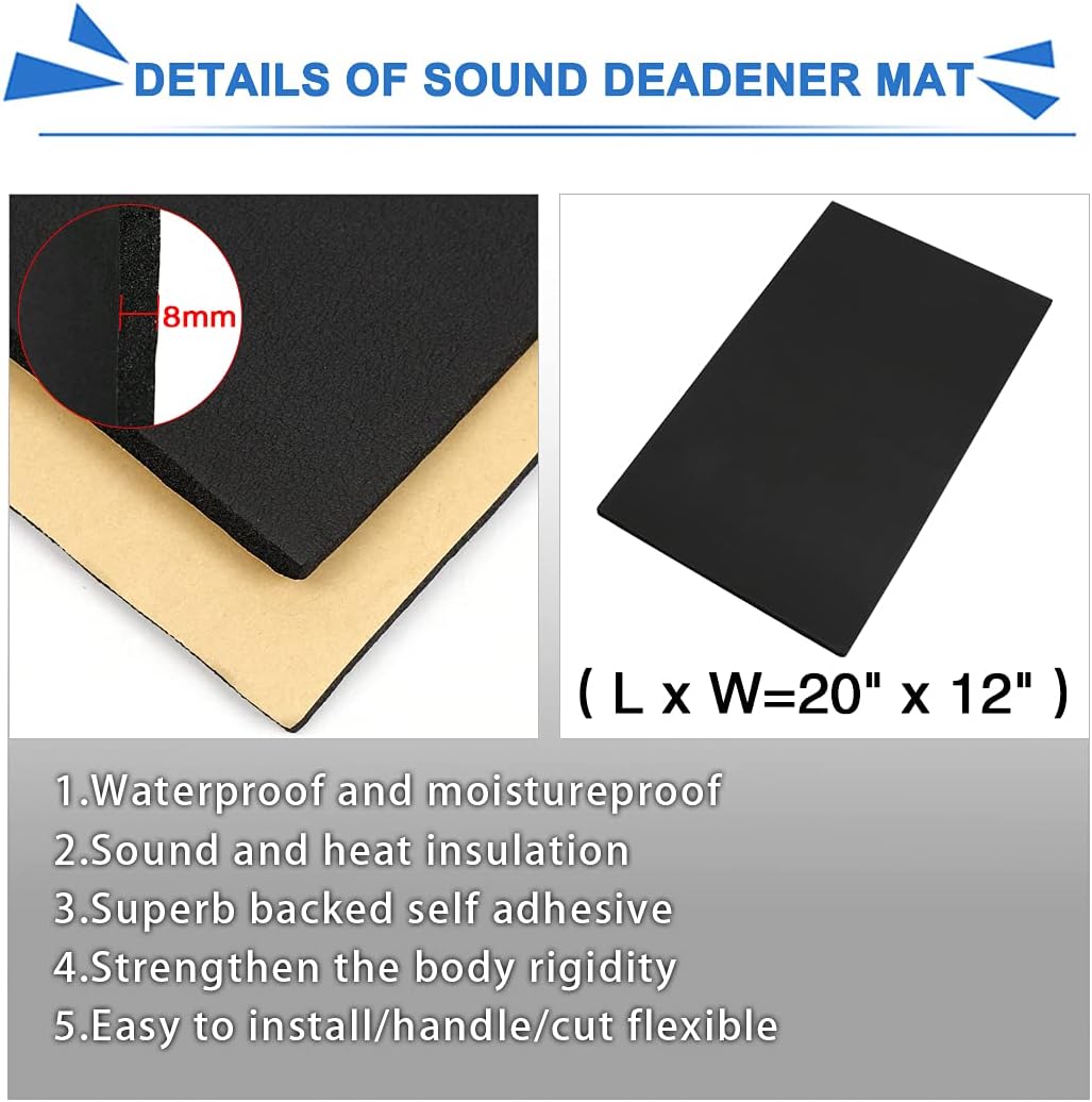 uxcell 315mil/8mm 1.6sqft Sound Deadening Noise Deadener Insulation Mat Cotton Blends Acoustic Barrier 20x12inch/50x30cm