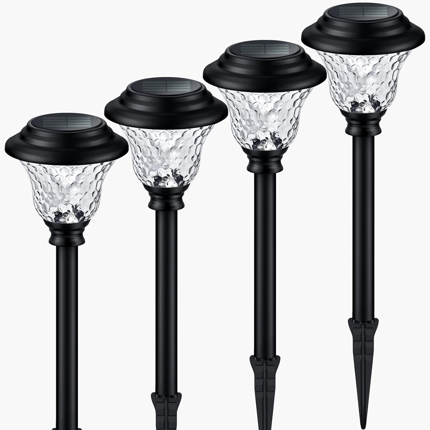 Balhvit Glass Solar Lights Outdoor, 8 Pack Super Bright Solar Pathway Lights, Up to 12 Hrs Long Last Auto On/Off Garden Lights Solar Powered Waterproof, Stainless Steel LED Landscape Lighting for Yard
