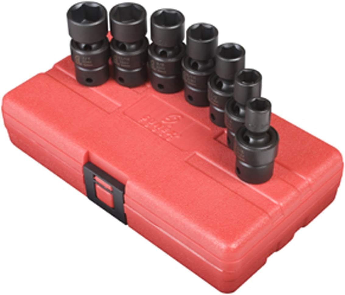 Sunex 3654 3/8-Inch Drive Standard Fractional Universal Impact Socket Set, SAE, 6-Point, Cr-Mo, 3/8-Inch - 3/4-Inch, 7-Piece
