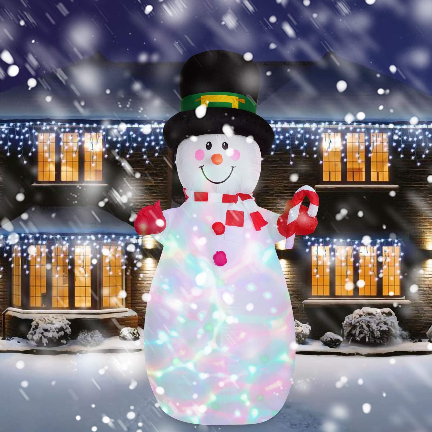 Doingart Lighted Inflatable Snowman Christmas Decoration - 6ft Blow Up Snowman with Hat and Built-in Multi-Color LED Lights for Christmas Party Yard Garden Decoration Pack of 2