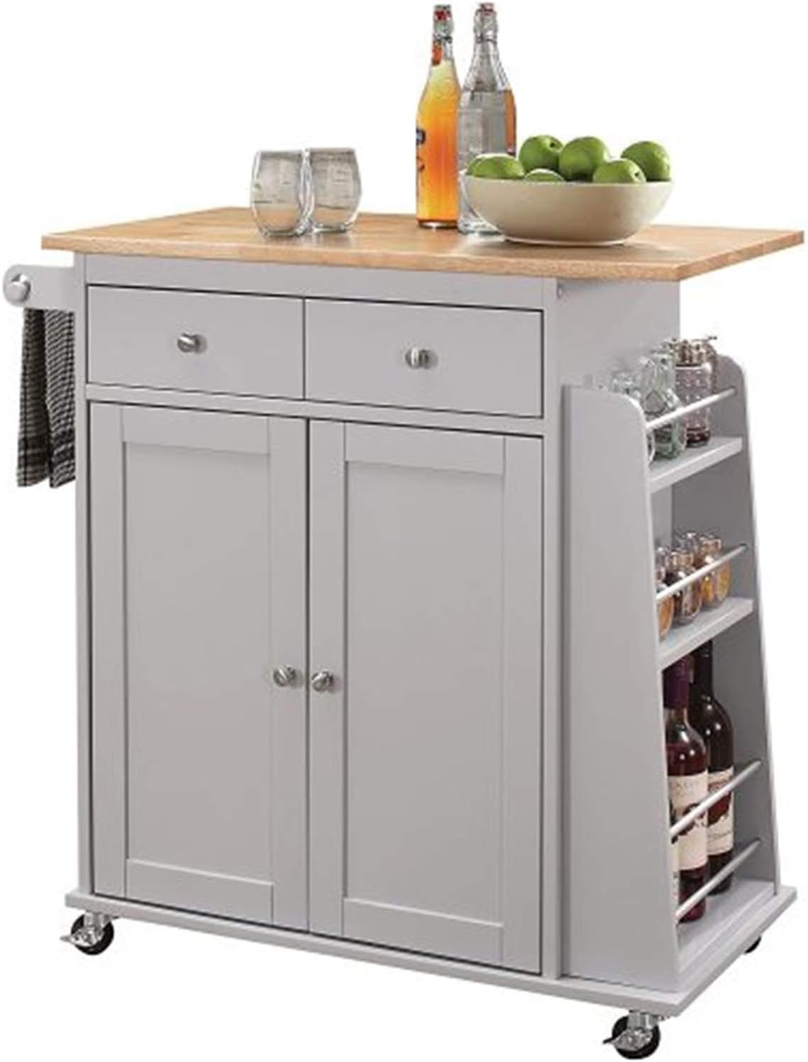LQIAN Kitchen Island Kitchen Trolley Kitchen Practical Storage Rack Dining Cart Trolley, Kitchen Island Cart, Natural & Gray Rolling Kitchen