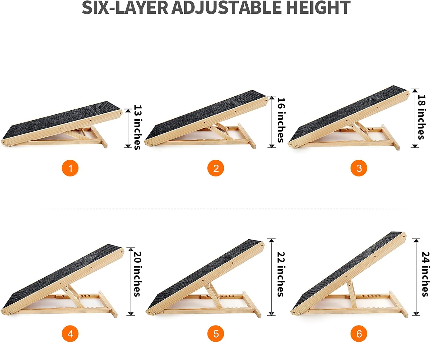 Pet Ramp for All Dogs and Cats - for Couch or Bed,6 Layer Adjustable Ramp Up to 200 Lbs,40 in Long Adjustable from 13” to 24” with Paw Traction Mat and 4 Self-Adhesive Anti-Skid Mats