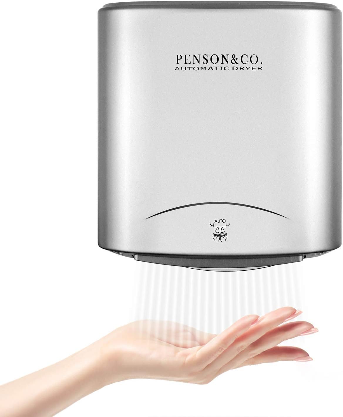 PowerPress AHD-2001-00 Super Quiet Automatic Electric Hand Dryer Commercial High Speed 95m/s, Instant Heat & Dry, Brushed Silver Pack of 2