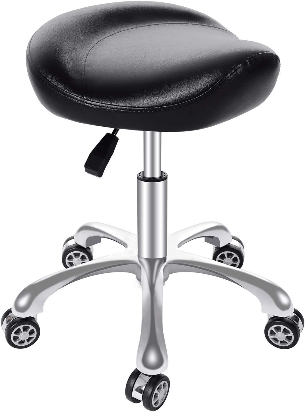 REMWELL PU Leather Saddle Stool for Massage Medical Dentist‘s Clinic SPA Beauty Hair Salon Home Office Studio(Black, Without Backrest)