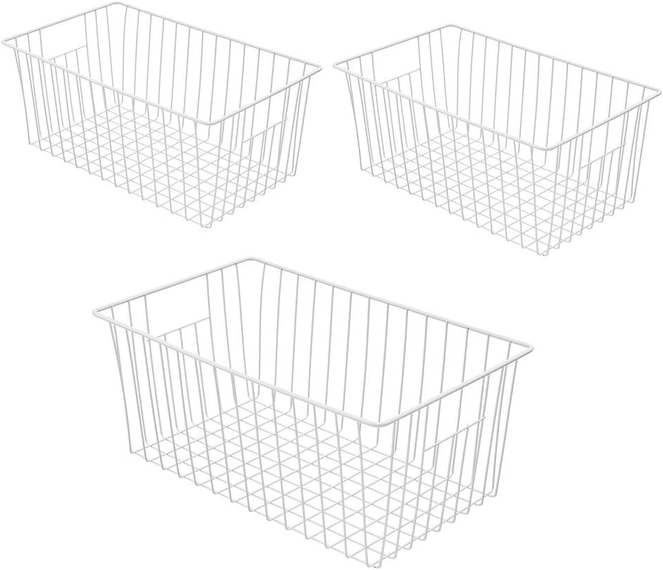 16inch Freezer Wire Storage Organizer Baskets, Household Refrigerator Bins with Built-in Handles for Cabinet, Pantry, Closet, Bedroom (3) Pack of 2
