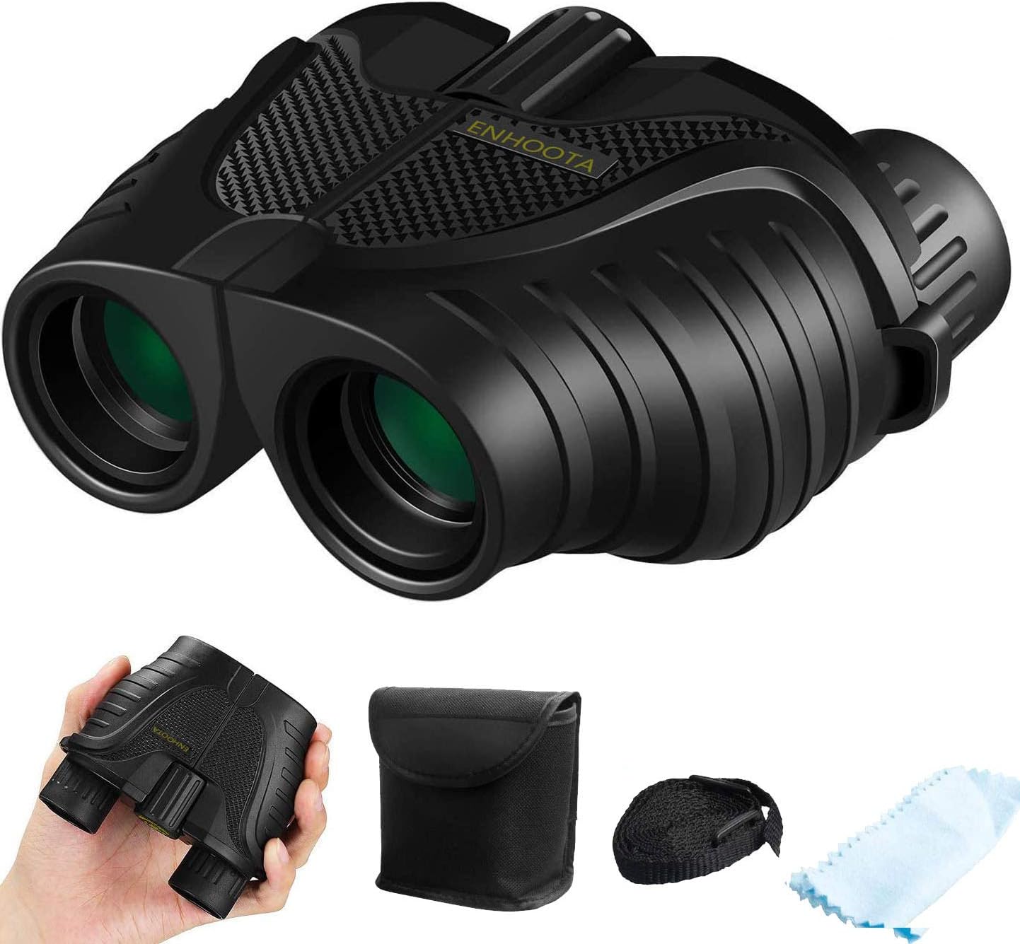 12x25 Binoculars, ENHOOTA Waterproof Large Eyepiece Binoculars for Adults & Kids, Compact Easy Focus Binoculars for Bird Watching, Hunting, Outdoors Travel, Sightseeing