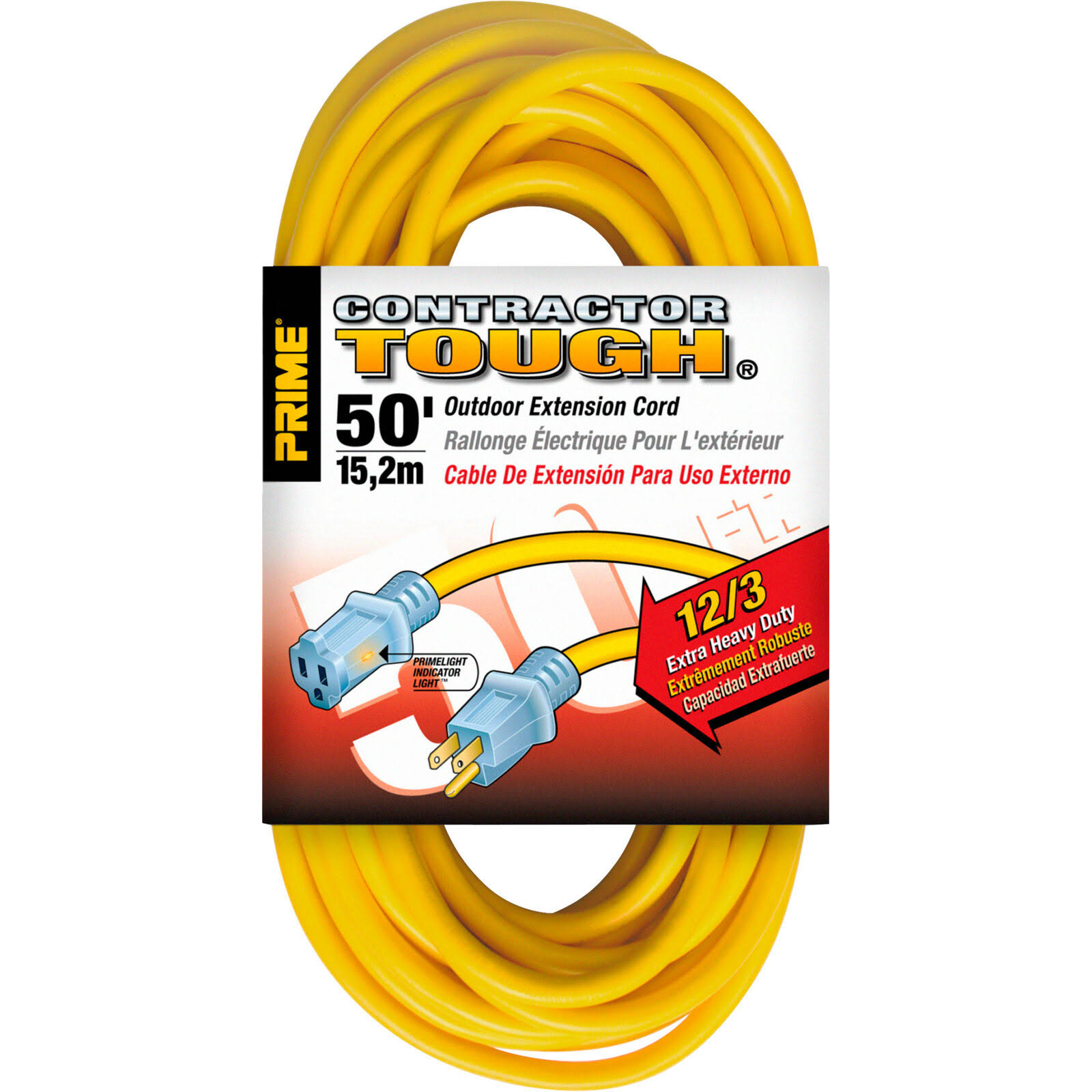 Prime Contractor Tough Outdoor Extension Cord 50ft 12/3 15 Amps 125 Volts 1875 Watts Ec511830