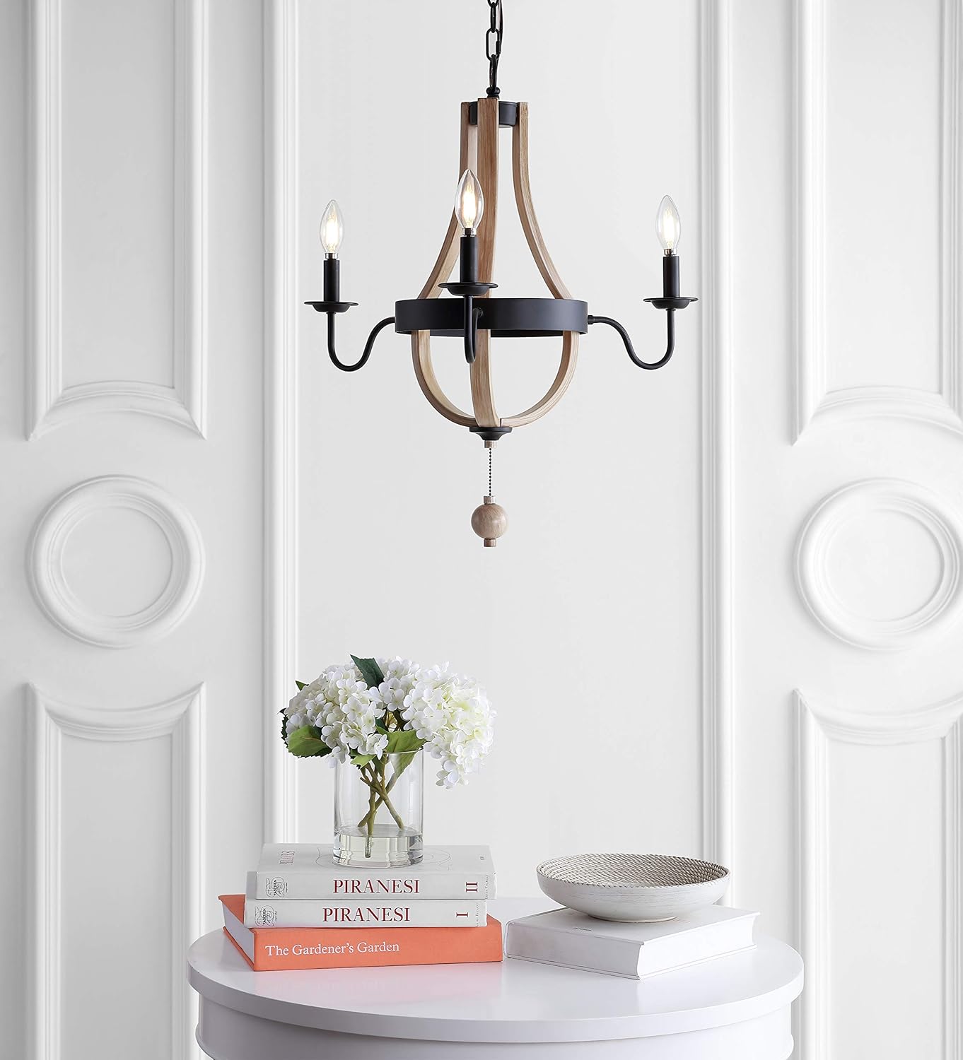 Safavieh CHA4014A Kamari 3-Light Adjustable Black and Brown Wooden Finish (LED Bulbs Included) Chandelier