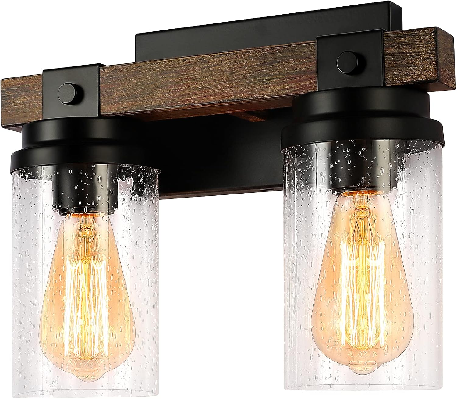 Rustic Bathroom Vanity Light Fixtures, 2-Lights Farmhouse Bathroom Light Fixtures Over Mirror with Clear Glass Shade, Black Wall Sconce for Bathroom Hallway Bedroom (2 Light)